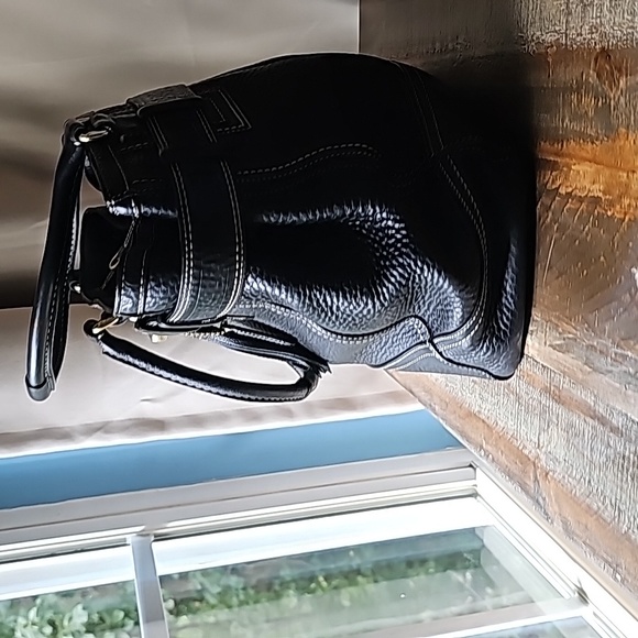 Coach Handbag Hampton Pebbled Leather Black Shoulder Bag - Picture 4 of 10